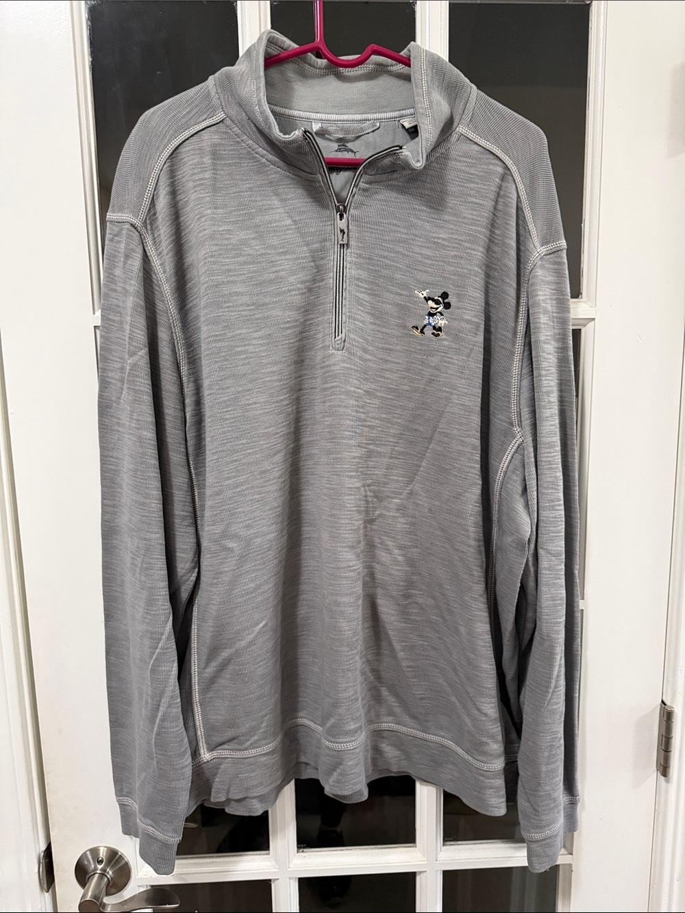 Tommy Bahama Gray Half-Zip Sweater with Embroidered Mickey